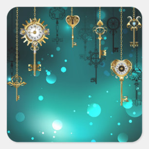 Adesivo Quadrado Chaves de Esqueleto Anticas em Fundo Verde