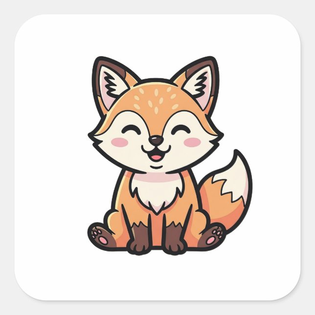 Adesivo Quadrado Cheeky Fox – Cute Kawaii Illustration (Frente)