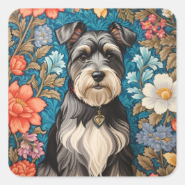 Adesivo Quadrado Cheerful Schnauzer William Morris Inspired Floral