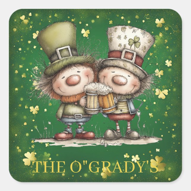 Adesivo Quadrado Cheerful St. Patrick’s Day Party Illustration (Frente)