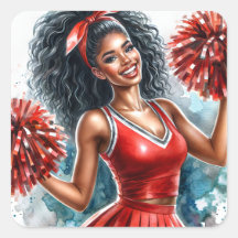 Cheerleader Africano-Americano Na Red Watercolor