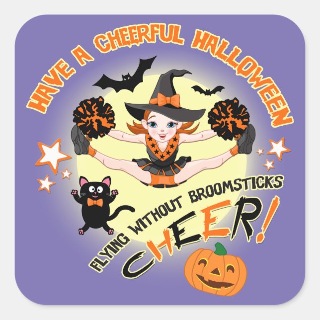 Adesivo Quadrado Cheerleader de Halloween, Cheer (Frente)