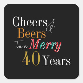Adesivo Quadrado Cheers and Beers Merry 40th Christmas Birthday