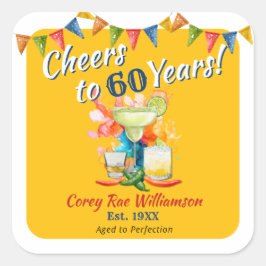 Adesivo Quadrado Cheers to 60 Years - Aged to Perfection - Fiesta