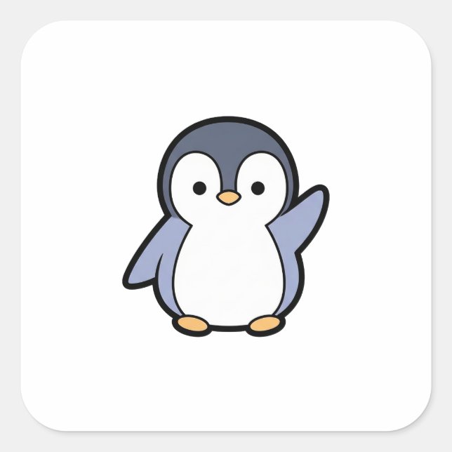 Adesivo Quadrado Cheery Penguin – Cute Kawaii Illustration (Frente)