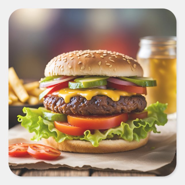Adesivo Quadrado Cheeseburger (Frente)