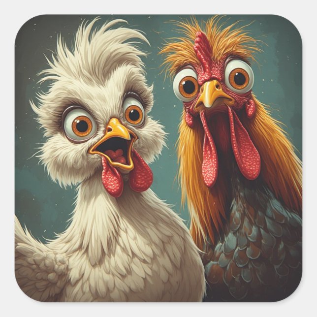 Adesivo Quadrado "Cheesy Chicken Selfies Anna & Stan"  (Frente)