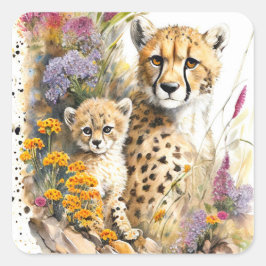 Adesivo Quadrado Cheetah Baby e Mamãe Sticker