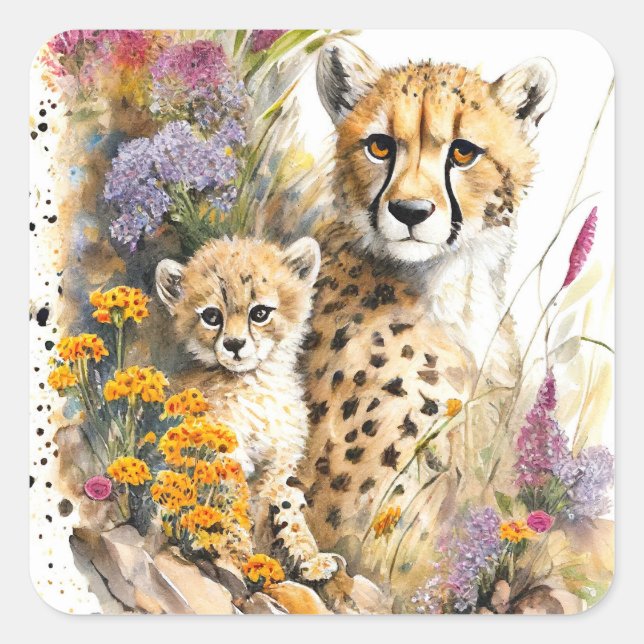 Adesivo Quadrado Cheetah Baby e Mamãe Sticker (Frente)