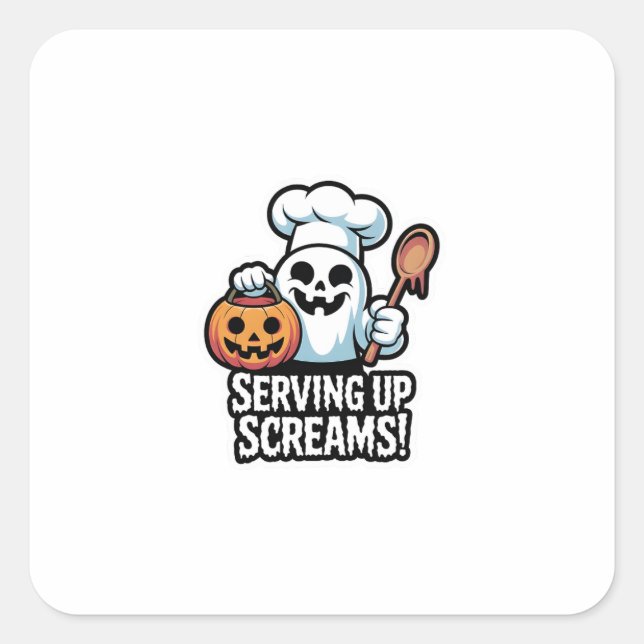 Adesivo Quadrado Chef Boo – Spooky Cute Halloween Ghost Spoon (Frente)