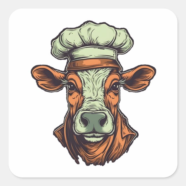 Adesivo Quadrado Chef de cozinha Legal Fazenda de gado (Frente)