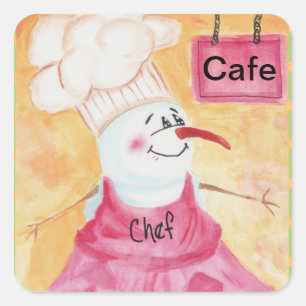 Adesivo Quadrado Chef de Neve em Apron & Chef's Hat
