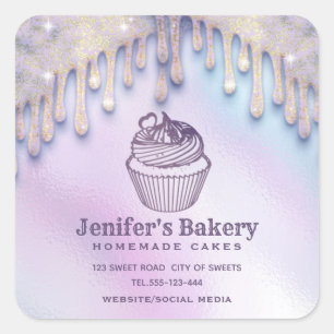 Adesivo Quadrado Chef de padaria de cupcake holográfico moderno
