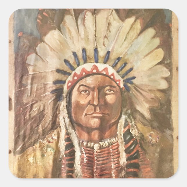 Adesivo Quadrado Chefe da Bull Indian (Frente)