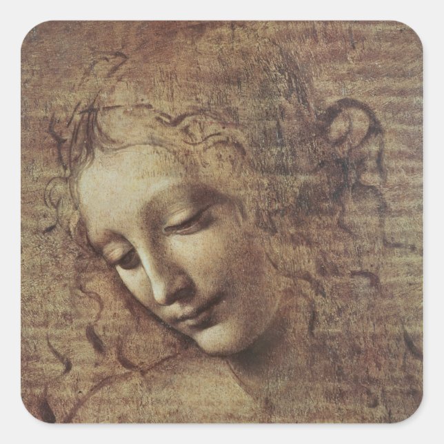 Adesivo Quadrado Chefe de uma Jovem com Cabelo Empolgado ou Leda (Frente)