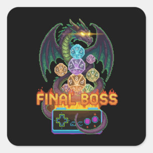 Adesivo Quadrado Chefe Final Retrô Dragão & Dados   Pixel TTRPG Gam