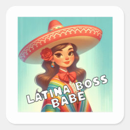 Adesivo Quadrado Chefe Latina Babe Negócio de Proprietária Latinx P