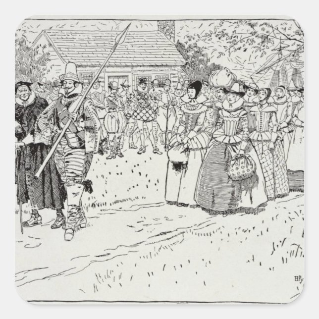 Adesivo Quadrado Chegada das jovens em Jamestown (Frente)