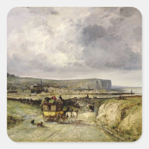 Adesivo Quadrado Chegada de um Stagecoach em Treport, 1878