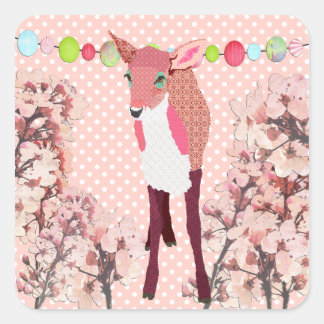 Adesivo Quadrado Cherry Blossom Bonito Rosa Fawn