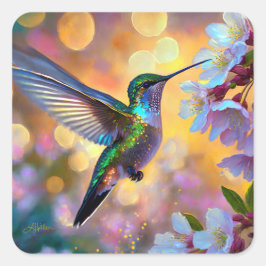 Adesivo Quadrado Cherry Blossom Fantasy Hummingbird
