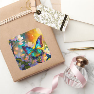 Adesivo Quadrado Cherry Blossom Fantasy Sunrise Borboleta