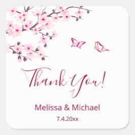 Adesivo Quadrado Cherry Blossom Thank You Wedding Favor  