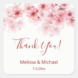 Adesivo Quadrado Cherry Blossom Thank You Wedding Favor