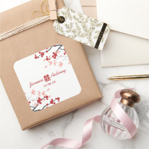 Adesivo Quadrado Cherry Blossoms Casamento Chinês de Dupla Felicida