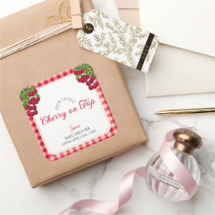 Adesivo Quadrado Cherry no topo do Chá de fraldas de queda de Xadre