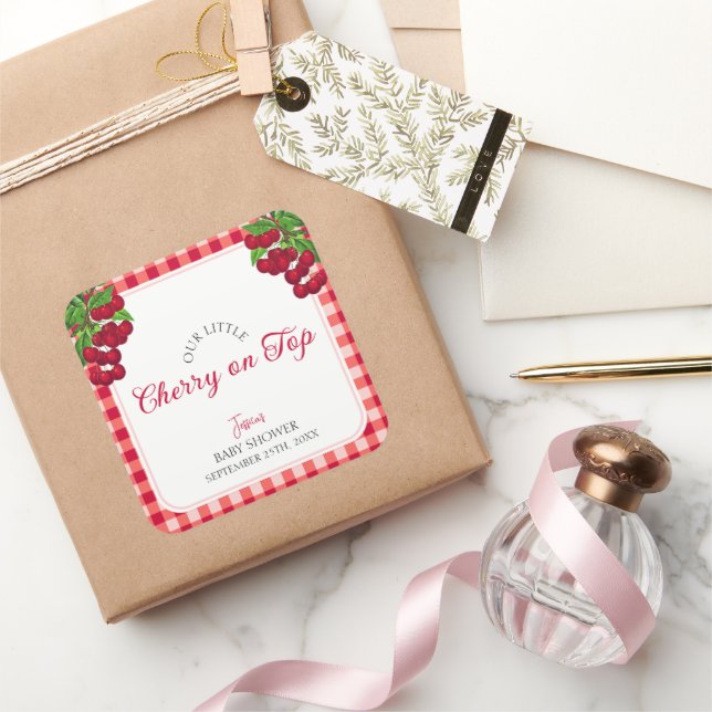 Adesivo Quadrado Cherry no topo do Chá de fraldas de queda de Xadre (Presentear)