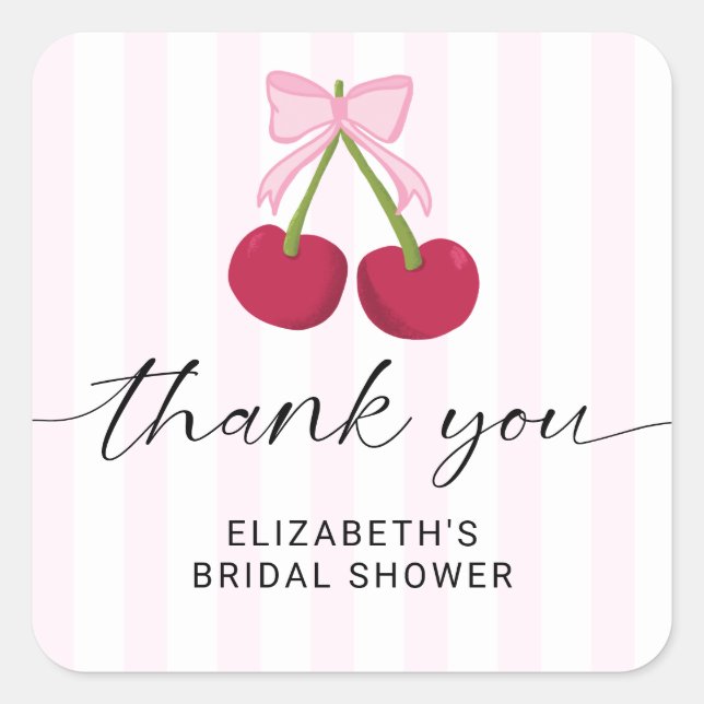 Adesivo Quadrado Cherry On Top Chá de Noiva Coquette Listras (Frente)