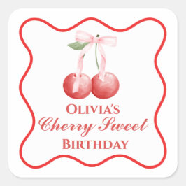 Adesivo Quadrado Cherry Sweet aniversário Laço Rosa Xadrez
