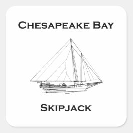 Adesivo Quadrado Chesapeake Bay Vintage Skipjack Sailboat Drawing