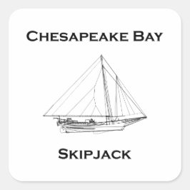 Adesivo Quadrado Chesapeake Bay Vintage Skipjack Sailboat Drawing