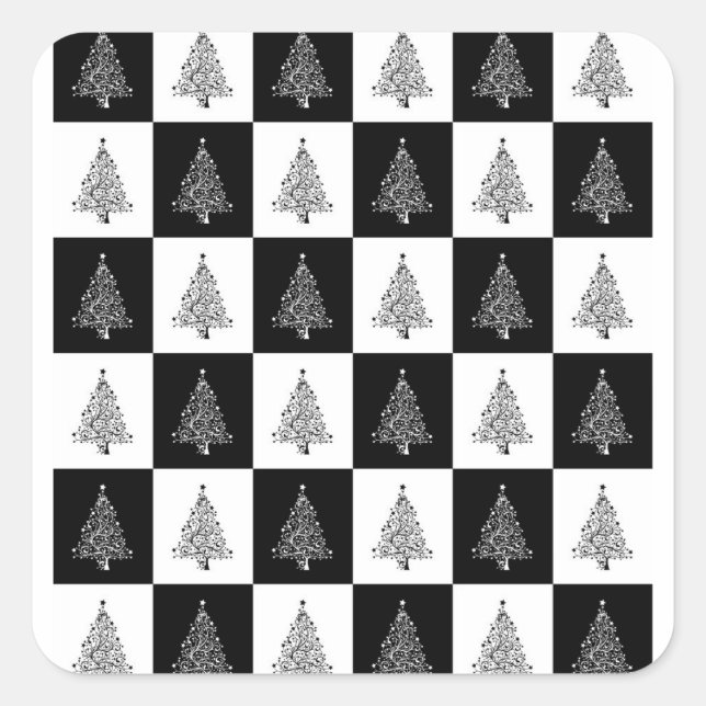 Adesivo Quadrado Chess de Árvore de Natal (Frente)
