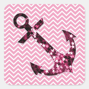 Adesivo Quadrado Chevron cor-de-rosa e âncora Sparkly das estrelas