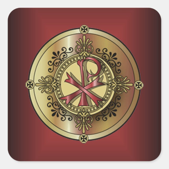 Adesivo Quadrado Chi-Rho Monograma ~ Símbolo Cristão P & X (Frente)