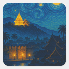 Adesivo Quadrado Chiang Mai Temple Starry Night Sticker
