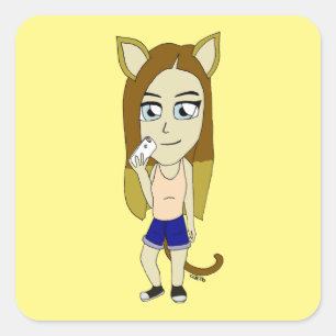 Adesivo Quadrado Chibi Catgirl