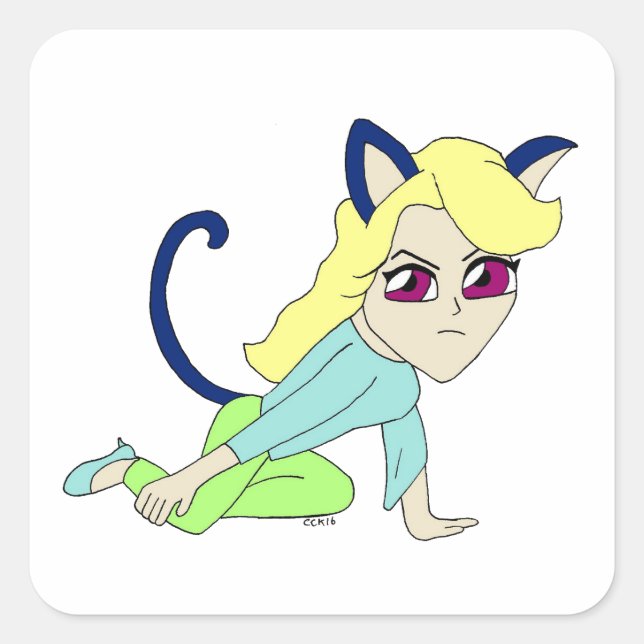 Adesivo Quadrado chibi catgirl    (Frente)