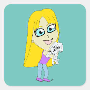 Adesivo Quadrado Chibi com um filhote