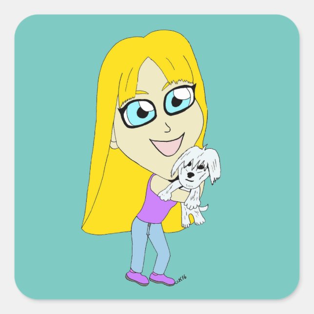 Adesivo Quadrado Chibi com um filhote (Frente)