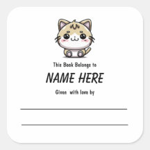 Chibi Ginger Cat Bookplate com Mensagem