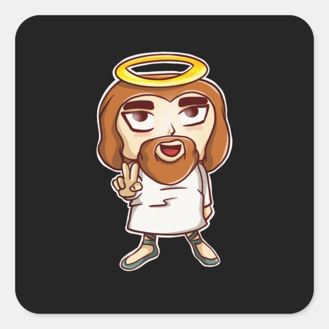 Adesivo Quadrado Chibi Jesus Cristo Kawaii Deus Diversão Animação C (Frente)
