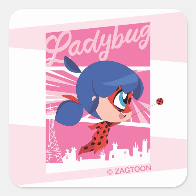 Adesivo Quadrado Chibi Ladybug em Paris (Frente)