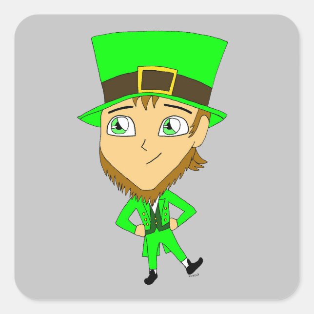 Adesivo Quadrado chibi leprechaun (Frente)