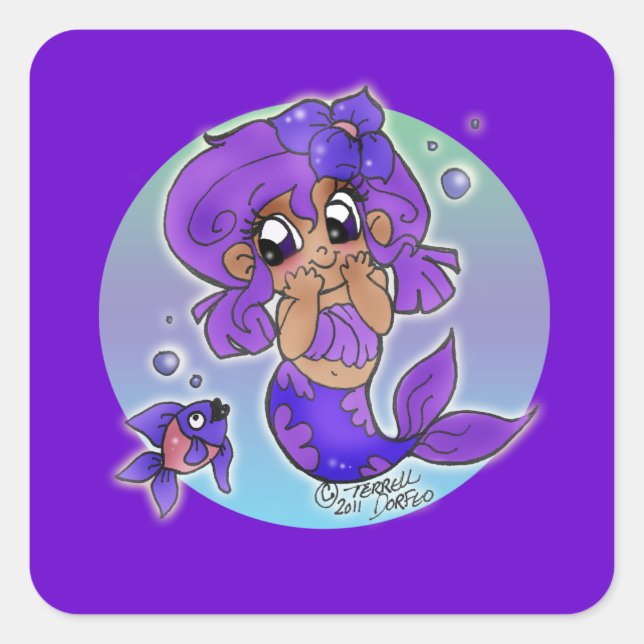 Adesivo Quadrado Chibi Mermaid Sticker (Frente)