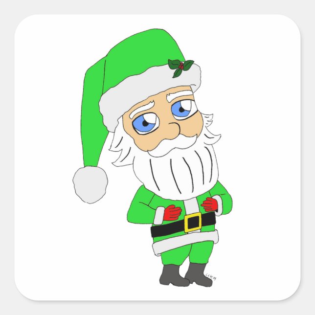 Adesivo Quadrado Chibi Santa green suit (Frente)