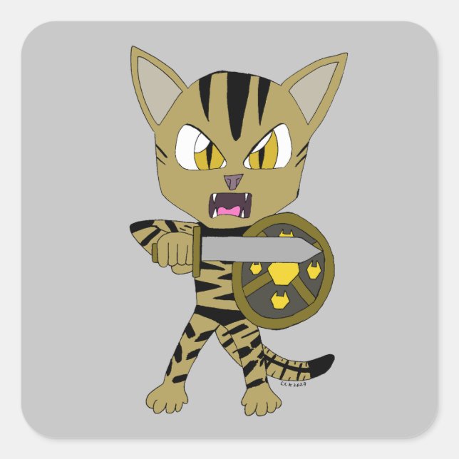 Adesivo Quadrado Chibi Warrior Cat (Frente)